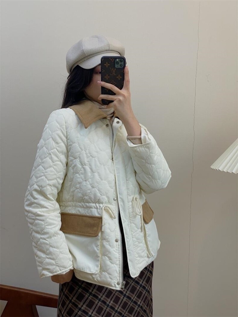 独屿灯芯绒拼接羽绒服90白鸭绒现货，女装羽绒服，独屿