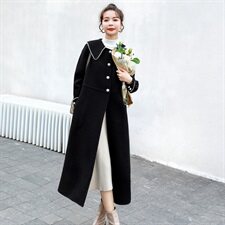 时尚韩版宽松显瘦中长款毛呢大衣女秋冬季新款气质百搭外套，女装毛呢外套，秋水欣儿