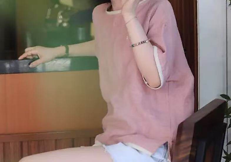 千鸟格汉麻短袖圆领百搭显瘦透气舒适上衣，女装衬衫，鑫萬耀羊绒