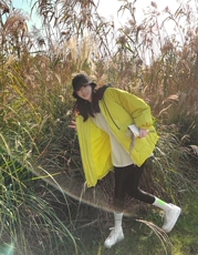 韩系休闲拼接卫衣帽羽绒服，女装卫衣/绒衫，LiLi