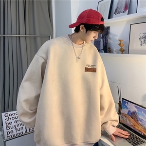 青少年春季新款麂皮绒上衣潮流小标宽松卫衣JK23326-特批36 控59图片