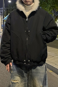 冬季外景重磅毛领连帽夹克棉服男潮宽松工装大码外套MF00372/P135图片