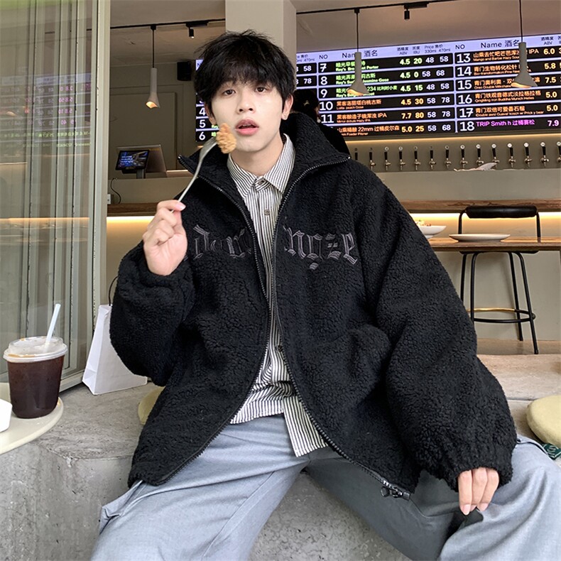XZ213-MY39-P128控148港风日系复古羊羔毛字母刺绣保暖立领棉衣,男装棉衣,星座213
