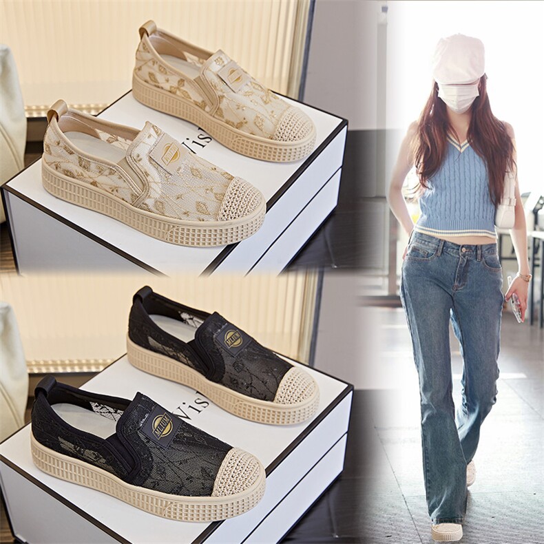 厚底渔夫鞋女2024夏季新款透气蕾丝小香风单鞋一脚蹬舒适百搭女鞋，女鞋单鞋，电商A223