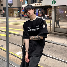 三条杠织带短袖T恤短裤五分裤套装上衣棉P28裤子棉56%P25，男装T恤，电商A426-1(原A430-1)