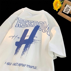 220克白墨印花重磅纯棉港风男美式大版宽松落肩短袖T恤T2402-P28，男装T恤，电商B219A