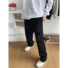 B221美式ins高街小众假破洞修身微喇牛仔裤LK22065-P65控88，男装牛仔裤，电商B221