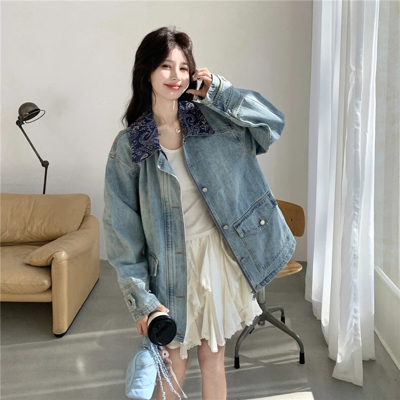 现货2026春装撞色复古牛仔外套2C056-7201-P180控288,女装短外套,2C056