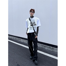 XZ1005-1-TTH0046-批48-设计款垫肩拼接短袖T恤，男装T恤，星座1005-1