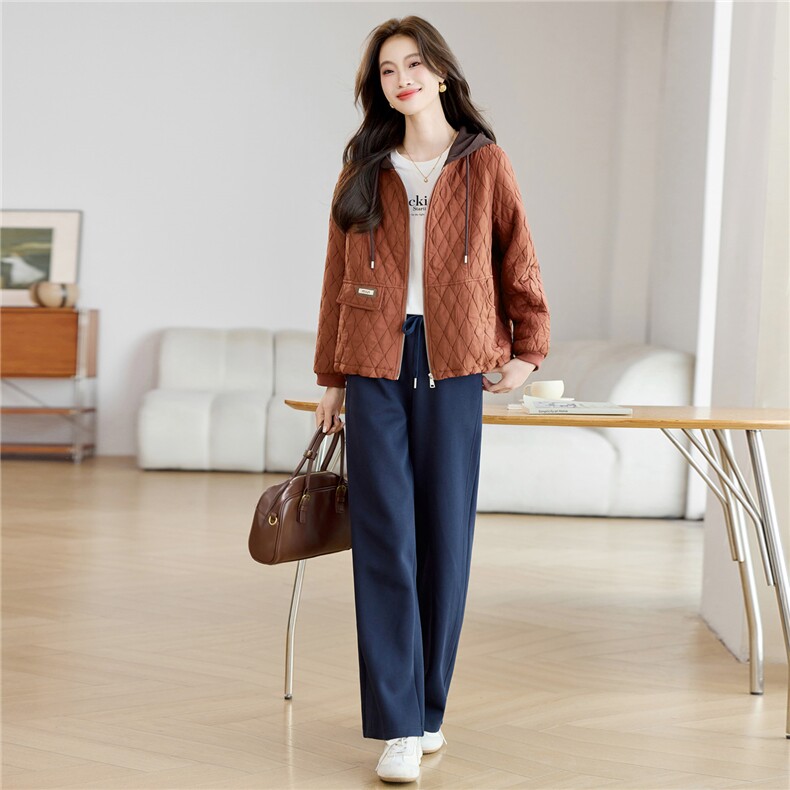 现货春秋冬加厚夹棉时尚套装女2026新款韩版宽松休闲直筒裤两件套，女装套装/套裙，璐依舞