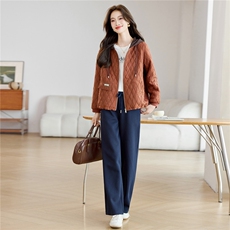 现货春秋冬加厚夹棉时尚套装女2026新款韩版宽松休闲直筒裤两件套，女装套装/套裙，璐依舞