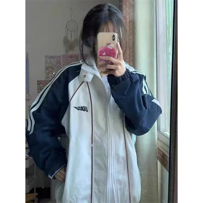 秋季新款美式复古撞色线条设计立领夹克白色外套男礼物男JK007,男装夹克,星座1116A（原606A-3）