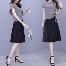 时尚套裙套装女韩版2025新款夏季条纹修身显瘦洋气减龄休闲两件套，女装套装/套裙，星宇服饰