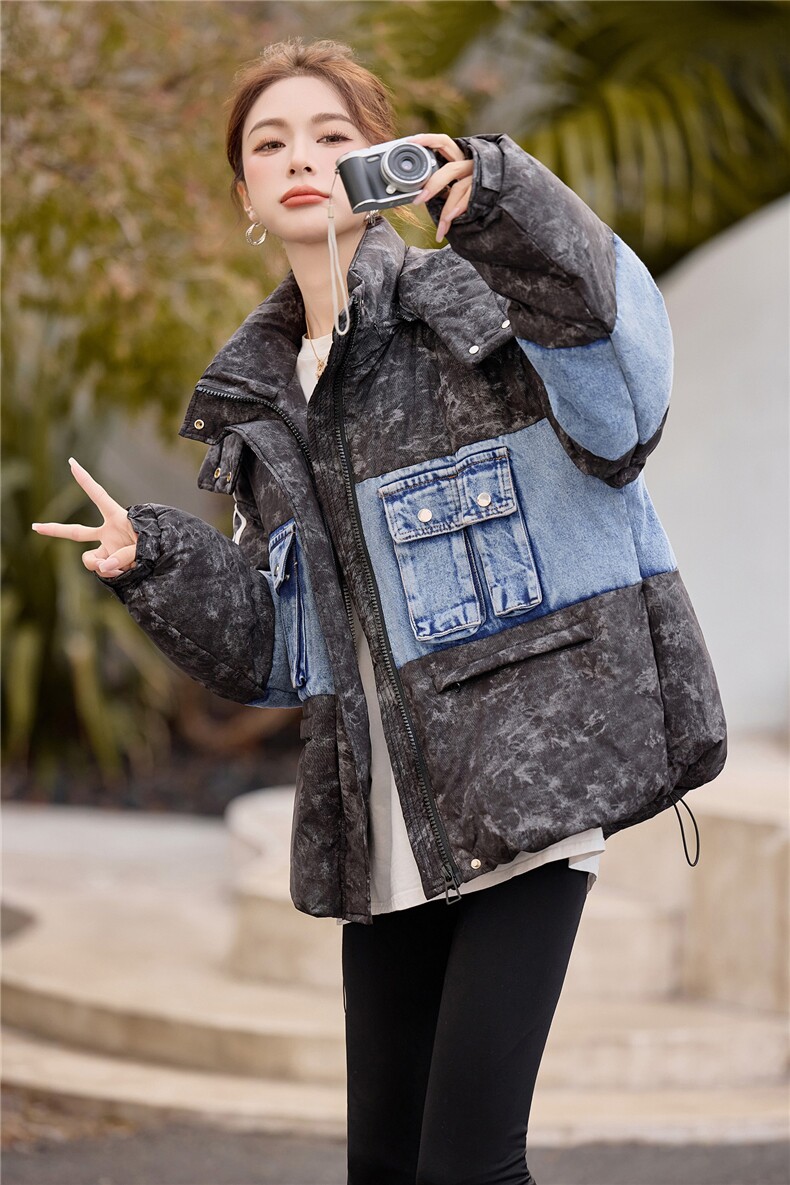 现货白鸭绒2025年冬季可脱卸帽短款外套羽绒服,女装羽绒服,布依丽人