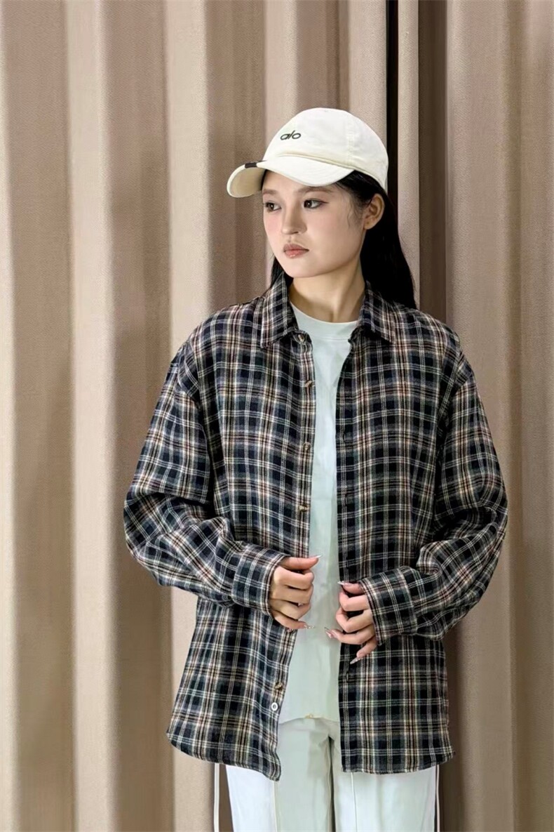 春季新款（跨境电商）格子男女情侣款潮流宽松格纹衬衣,男装衬衫,星座1107-1