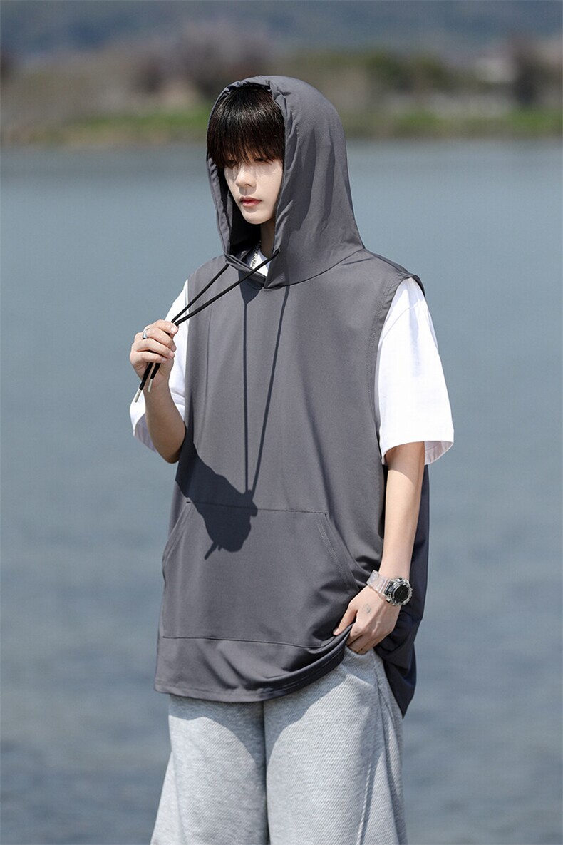 M-8XL特大码冰丝速干连帽背心男篮球运动无袖健身服坎肩TDX315P35,男装T恤,电商D206-1