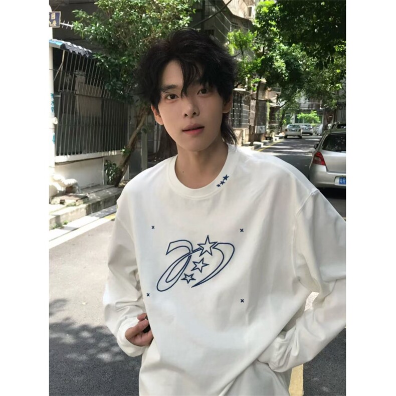 5588-P42现货#原版做工压线#刺绣内里铺布长袖T恤，女装T恤，星座617A-2