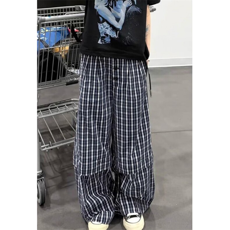 休闲蓝色格子裤男女春秋季遛弯裤宽松显瘦直筒阔腿长裤KC89,男装休闲裤,星座1116A（原606A-3）