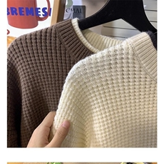 MY624-P42秋冬季加厚复古慵懒假两件圆领毛衣日系潮牌针织衫，男装针织衫/毛衣，电商B323A