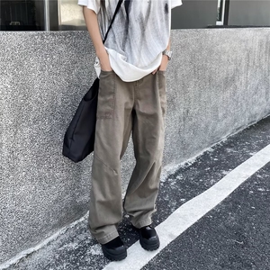新款复古美拉德棕色拼接工装裤男女美式潮牌cleanfit直筒裤子图片