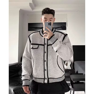 网络图，男秋冬款慵懒高级感针织开衫外套XZ302B-1-M037P68图片