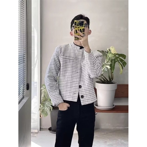 立领西装单排扣西服千鸟格小香风中山装外套有垫肩JK0183 P55图片
