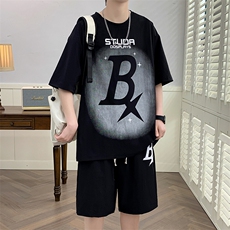 高品质夏季短袖t恤套装冰丝透气凉爽宽松青少年男装DF326P65控89，男装休闲套装，电商A086