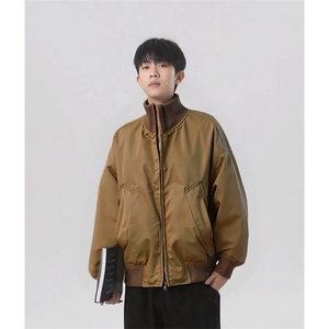 抖音得物 美式潮休闲夹克春季立领纯色复古工装加厚棉服外套MF01图片