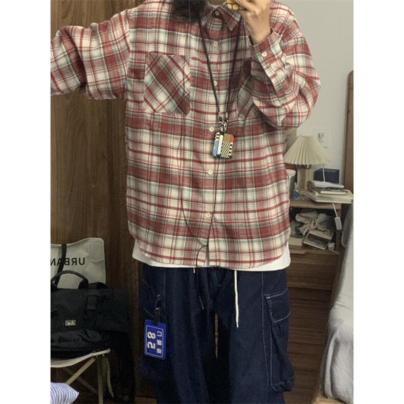 【有货】cleanfit红色格子衬衫设计感高级美式衬衣长袖K342LL-P45,男装衬衫,星座1007（原301D）