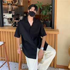 cleanfit纯色衬衫男夏季薄款潮牌设计感衬衣短袖冰丝速干开衫外套，男装T恤，电商A061