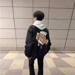 潮流百搭慵懒时尚简约黑色双层防水带内口夹克新款ins气质文艺图片