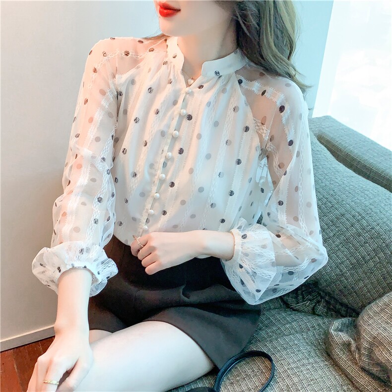 2022春季新款方领蝴蝶结蕾丝衫甜美小衫气质长袖超仙衬衫上衣，女装蕾丝衫/雪纺衫，美吧服饰