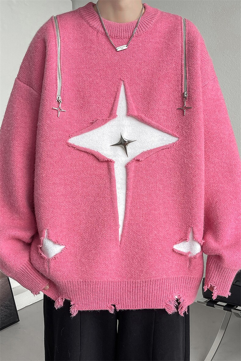 M8177/P80星星毛衣美式高街星星毛衣男宽松潮慵懒?设计感针织,男装针织衫/毛衣,电商A141