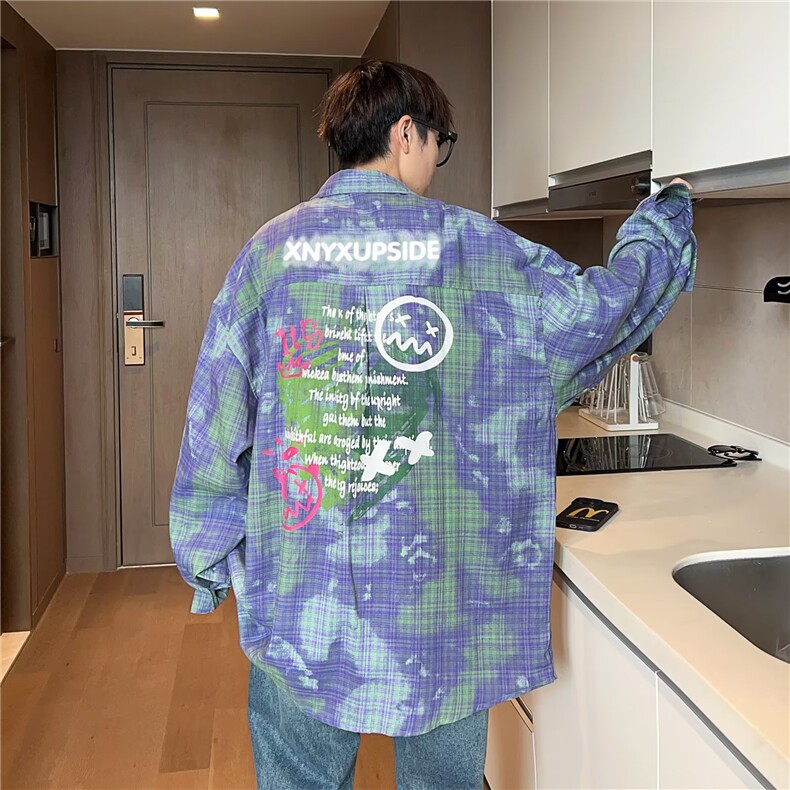 渐变色衬衫男韩版潮流长袖格子帅气2023秋季新款ins外套CY510-P36,男装衬衫,星座412-3