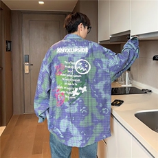 渐变色衬衫男韩版潮流长袖格子帅气2023秋季新款ins外套CY510-P36，男装衬衫，星座412-3