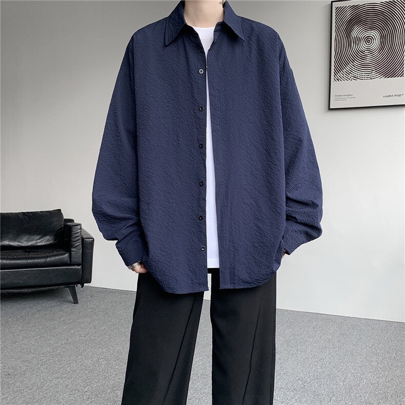 8XL-M泡泡纱盐缩肌理长袖衬衫男春季冰丝外套防晒衬衣CS29007P40,男装防晒衣,电商B312