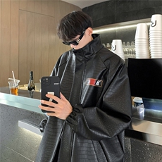 港风鳄鱼纹面料条纹印花图案设计休闲夹克男JK77742P85控118，男装夹克，星座227-7