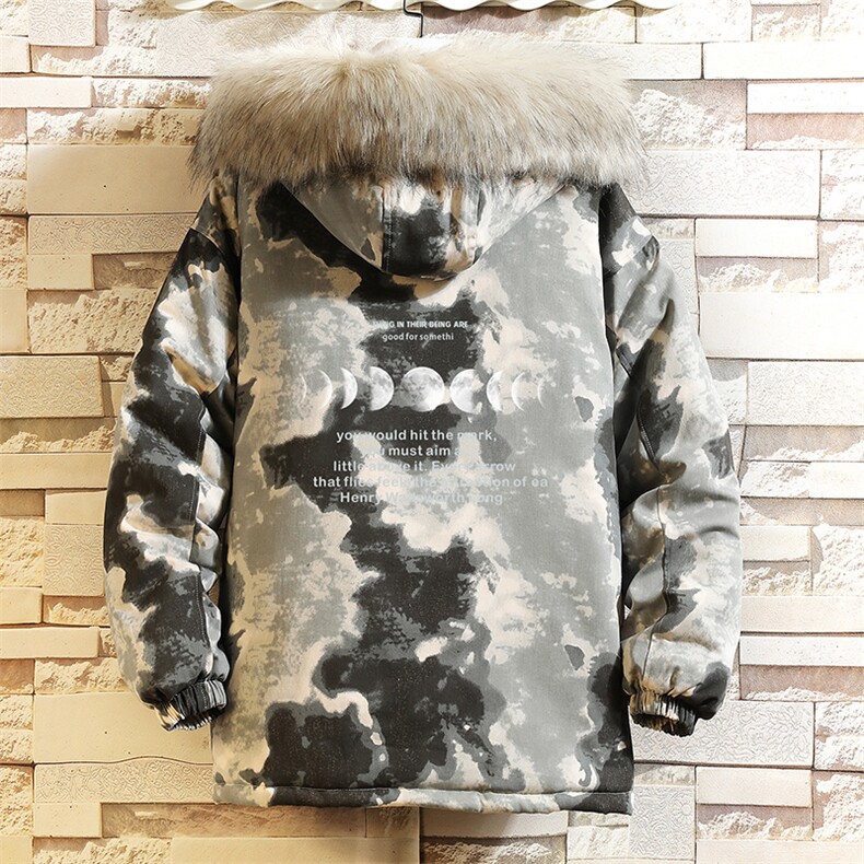 MC49135-P135大毛领迷彩棉衣男大码加厚棉服男棉袄子砖墙挂拍，男装棉衣，电商A040A