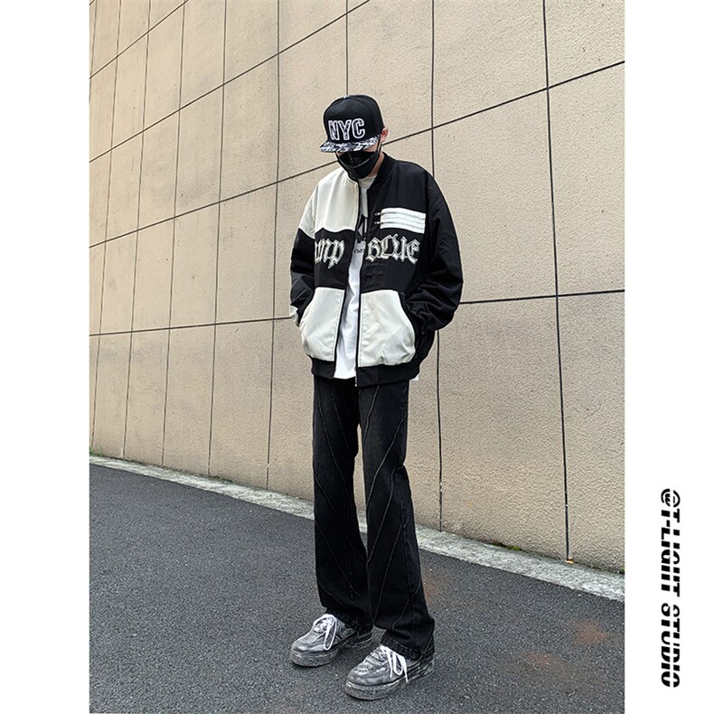 B221美式ins高街暗黑小众个性设计直筒牛仔裤LK23144-P65控88,男装牛仔裤,电商B221