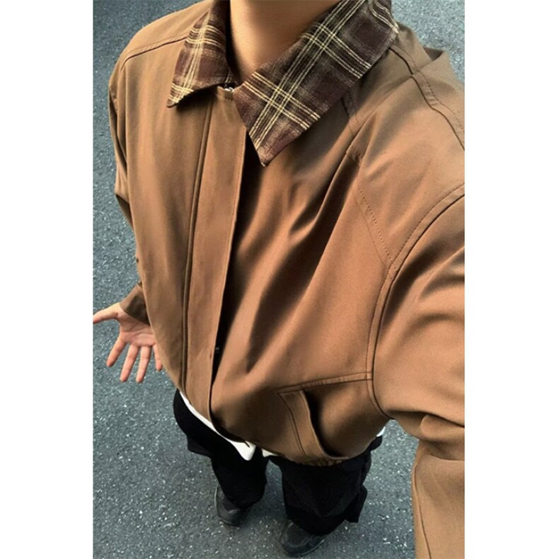 棕色假两件外套男春季巴恩风哈灵顿穿搭休闲翻领夹克 JY15图片