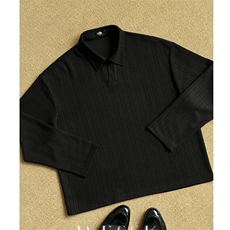 （网图）美式老钱风V领POLO衫男麦穗条纹cleanfit长袖卫衣外套P38，男装卫衣，电商C306-1