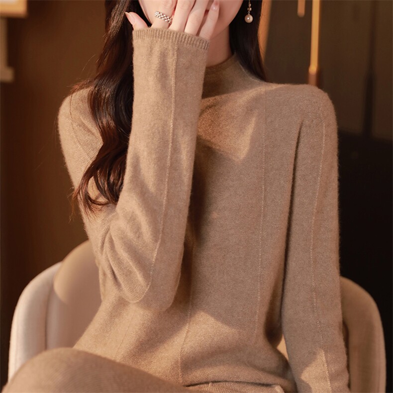 秋冬显瘦时髦百搭简约半高领羊毛衫,女装羊毛衫,邓利维