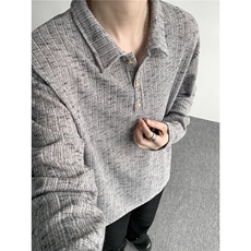 美式扎染翻领长袖T恤大码设计休闲内搭卫衣打底衫上衣p38，男装T恤，电商B319