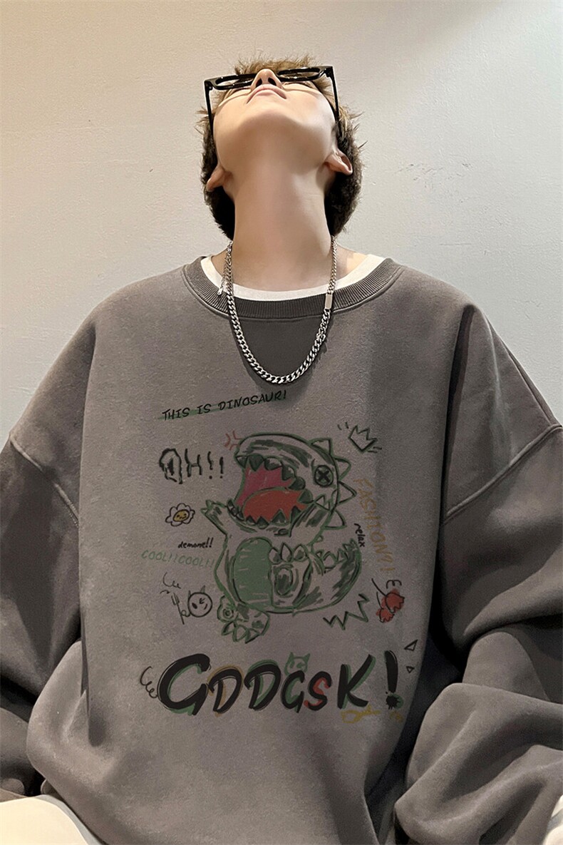 内景春季新款情侣趣味圆领卫衣男潮宽松打底衫WY9277/P35加绒P45,男装卫衣,电商B316
