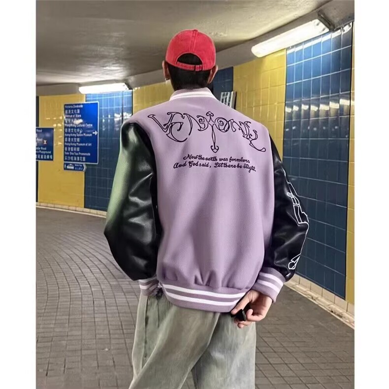 A202-P65美式复古字母刺绣拼色棒球服夹克男女宽松潮牌立领,男装夹克,电商B323A