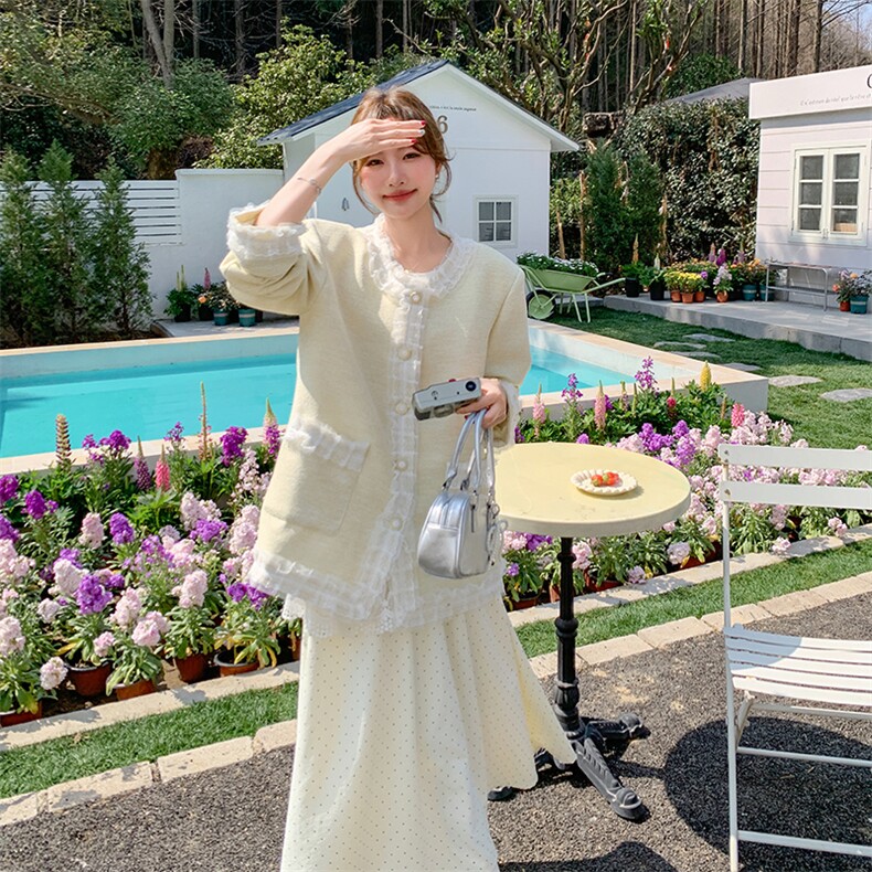 黄色淑女气质小香风蕾丝花边外套女2025春新款法式温柔高级感上衣图片