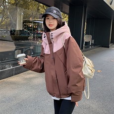 韩版短款撞色冲锋衣羽绒棉服女2025冬季新款加厚显瘦保暖棉衣棉袄，女装羽绒服，辉之琳