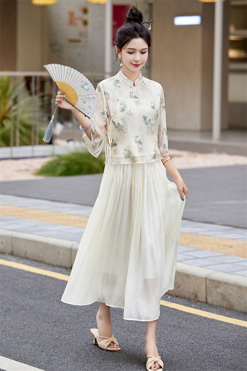 现货退货退现改良旗袍连衣裙两件套装女夏新中式年轻高端高贵优雅,商品下架区,韩然一族