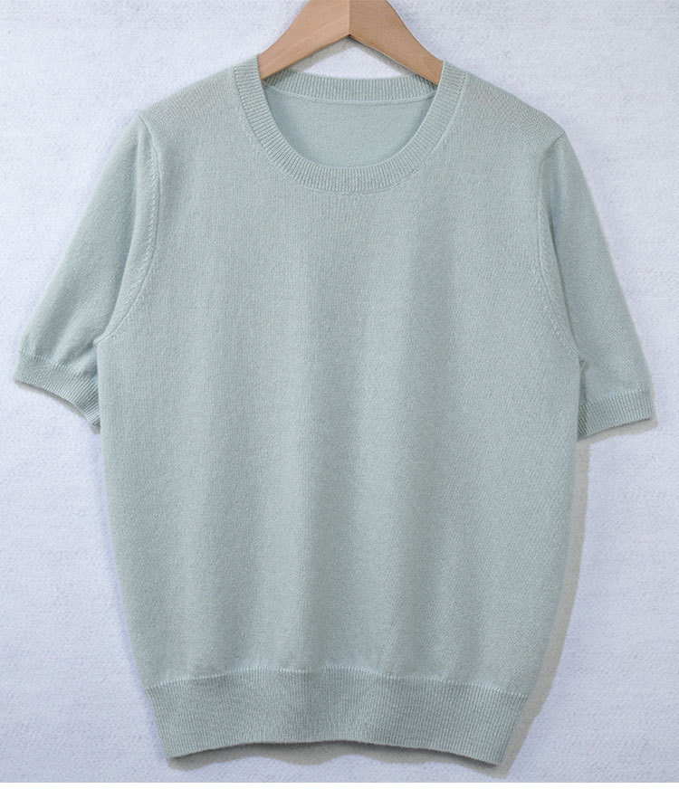 2025年秋季不连帽常规短袖夏季圆领时尚百搭舒适，女装T恤，航淼羊绒