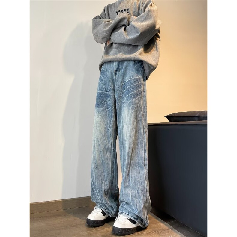 高街牛仔裤男士韩版潮流痞帅气渐变色2024秋冬ins长裤RK2242-P47，男装牛仔裤，星座412-2